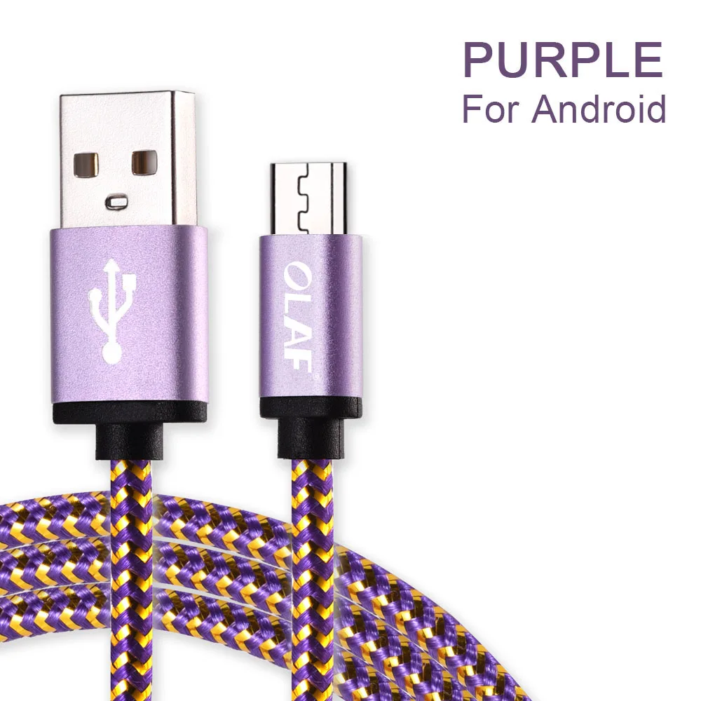 Олаф Micro USB кабель 1 м 2 м 3 м Microusb кабель для быстрой зарядки и синхронизации данных для Xiaomi samsung huawei LG Andriod кабели для мобильных телефонов - Цвет: Purple