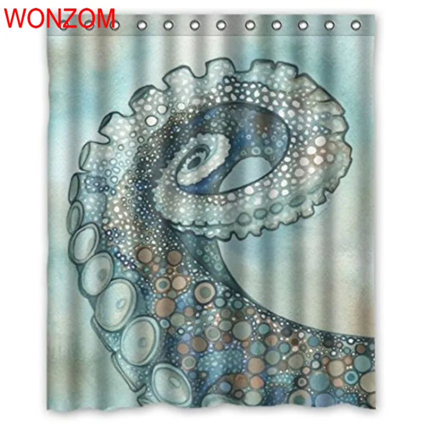 

WONZOM Polyester Fabric Shower Curtains Bathroom With 12 Hooks Waterproof Accessories For Decor Modern 3D Octopus Bath Curtain