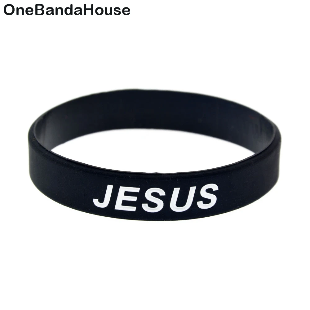 

Hot Sell 1PC Ink Filled Logo Bracelet Jesus Cross Fair and Love Silicone Wristband Adult Size