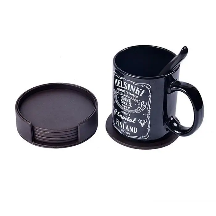 Leather Coaster with Holder Round Square Square, Coasters for Drinks Gift Cup Home, Kitchen Mat Pad