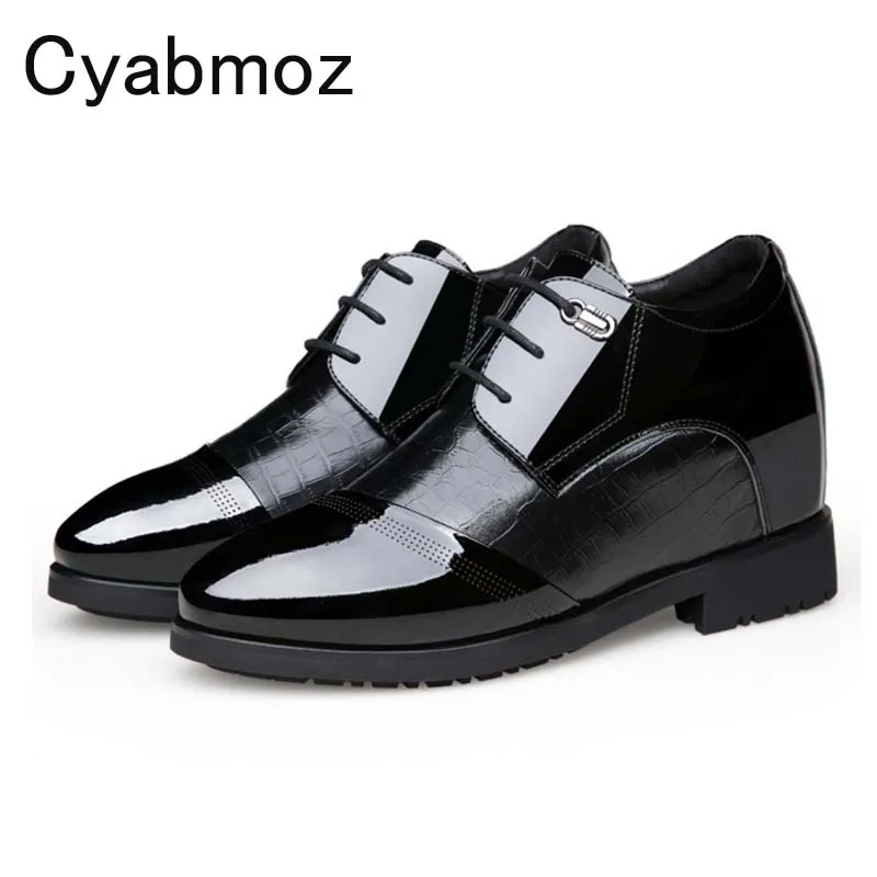 Invisible Inside height increase mens patent leather dress shoes lace up business casual shoes men office