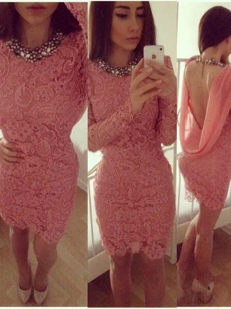 peach lace dress with sleeves