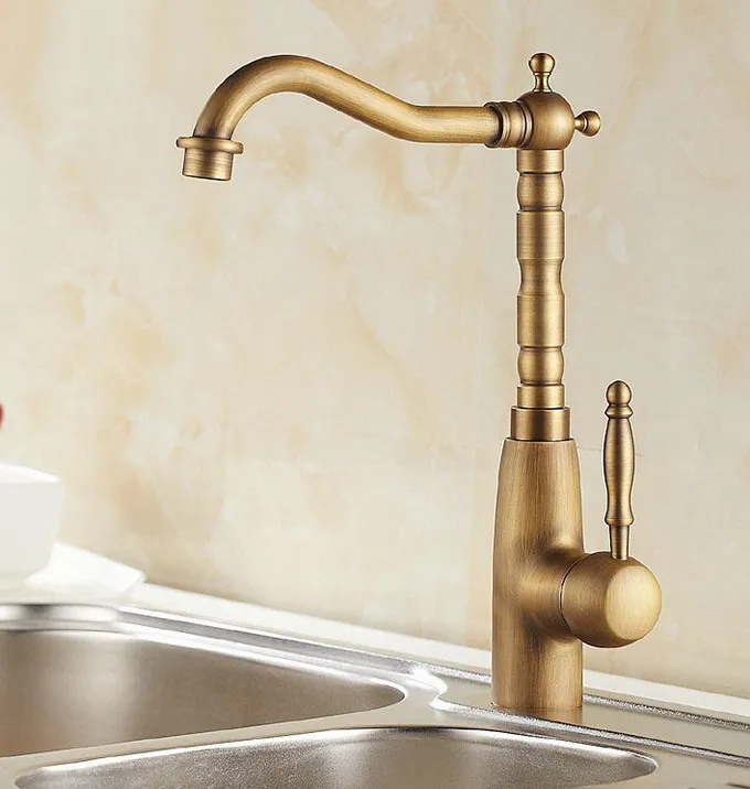 Antique Brass Single Lever Handle Swivel Kitchen Bathroom Sink Basin Faucet Mixer Taps aan003