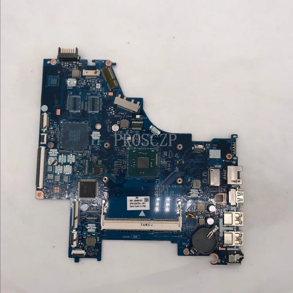 

Free shipping for 15-BS 15Q-BU 15T-BR000 CSL50/CSL52 LA-E811P 924754-001 with N3710 CPU Laptop motherboard 100% fully tested