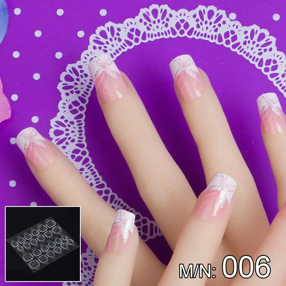 

JQ 24 pcs in 1 Box With Nail Glue Tape Stars Pattern Press On False Nail Art Tips Full Cover Fake Nail Tip 10 Sizes JQ006