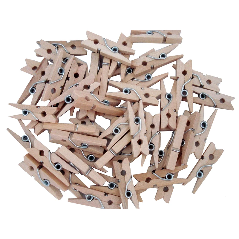 

Hot 100 pcs/set 25mm mini Wooden clip natural craft pin line photo baby