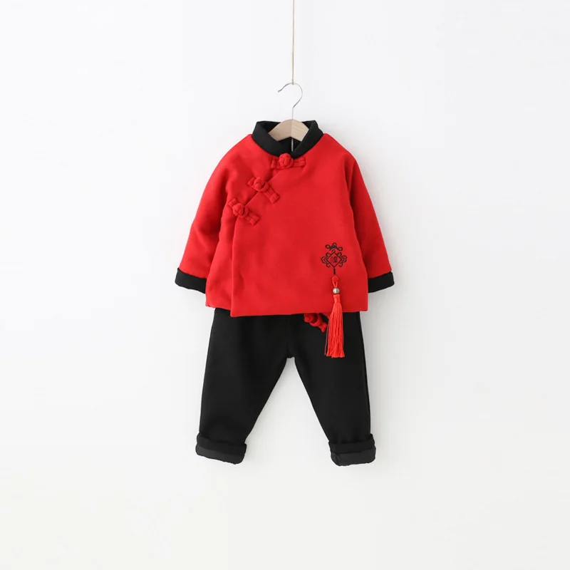 

2019 Fashion Baby Boys Girls Tang Suit Brand Kids Chinese Traditional Embroidery Cotton Clothing Set Pullover Pants Suits 2-7T