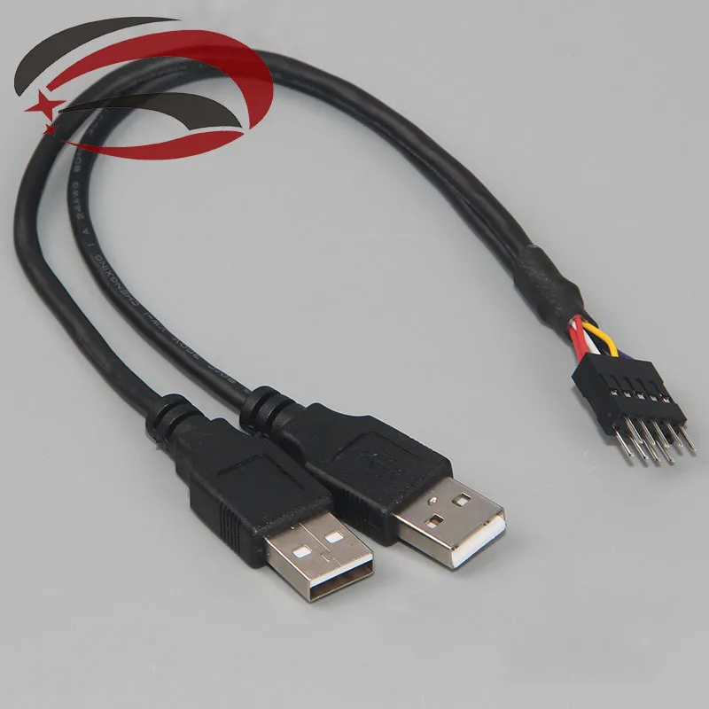 

Dual USB 2.0 A male to PC case internal 9-pin dupont connector adapter cable 20cm 24AWG shielding