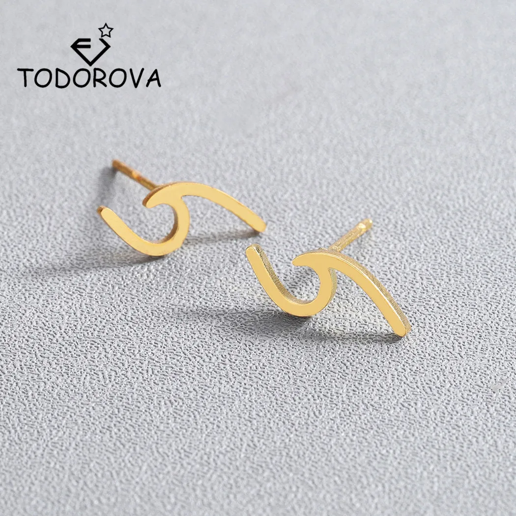 

Todorova Tiny Simple Beach Wave Stud Earrings for Women Fashion Ocean Wave Jewelry Geometric Ear Studs Pendientes Brincos