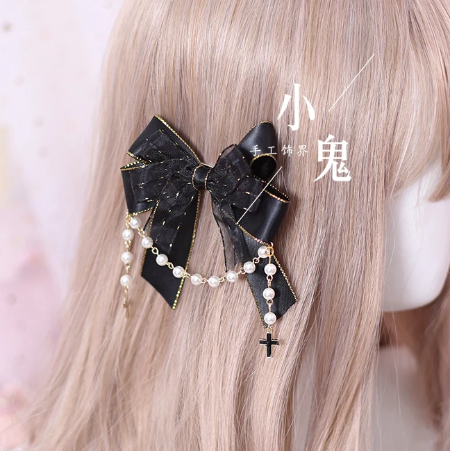 Ручная работа черный готический Лолита ветер тиара аксессуары для волос японская Брошь Шпилька шеи цепочки с орнаментом