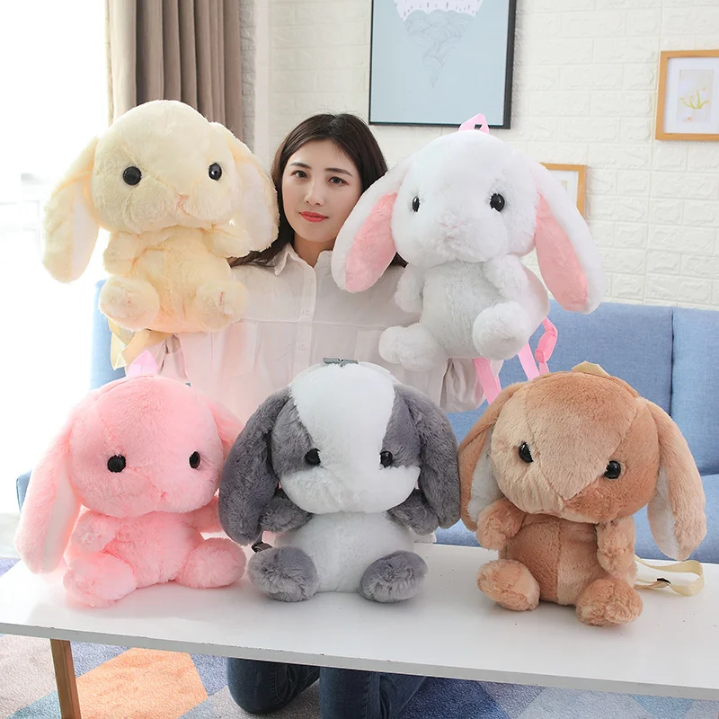 

Fully Stuffed Lop Plush Backpack Cartoon Bunny Animals Bags Schoolbag Girls Ladies Kids White Pink Grey Brown