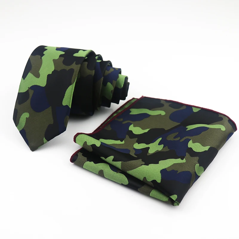 

Classic Camouflage Neck Ties For Men 6cm Polyester Pocket Square Casual Slim Tie Set Lots Gravatas Party Hanky Gifts