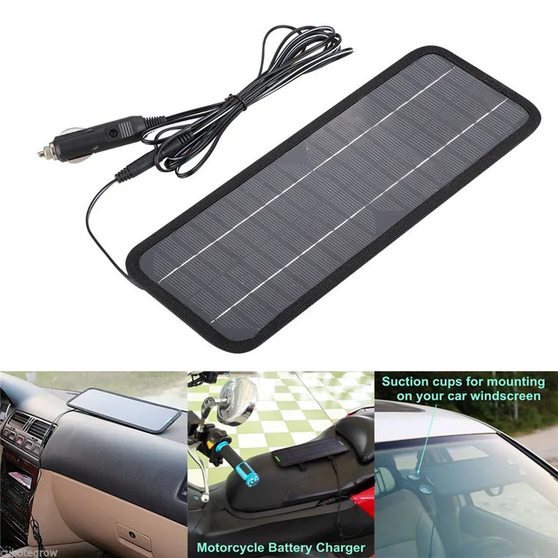 Koop 12 v 4.5 v Solar Car Battery Charger Draagbare SunPower Zonnepaneel Trickle Charger Met Sigarettenaansteker Plug, batterij Opladen C