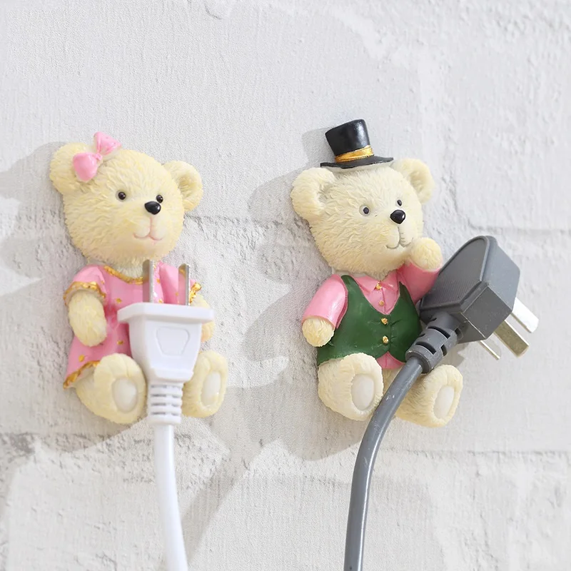 

Kitchen Cartoon Cute little bear Resin Power Cord Storage Rack Wall Hanger Cloth Towel Hooks Sticky Seamless Paste Tight Holder