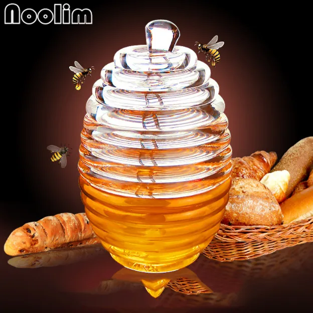 Honey Pot Storage Jars Acrylic Breakfast Jam Seasoning Set Castor Box With Stirring Stick Spices