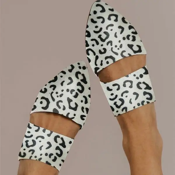 

WENYUJH Flats Mule Slippers Slides Pointed Toe Sandles Summer Ladies Shoes For Womens Simple Leopard Plus Size Slingbacks 2019