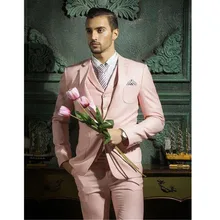 Новые мужские костюмы дизайн мужские костюмы модный розовый Жених подходит для лацканов с надрезом лучшие мужские свадебные платья костюмы для выпускного вечера(куртка+ брюки+ жилет