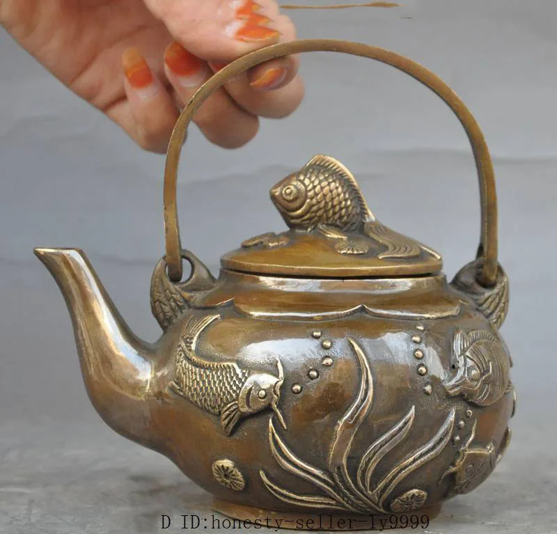 

christmas marked old chinese palace bronze animal Fish statue Wine TeaPot Flagon Tea maker halloween