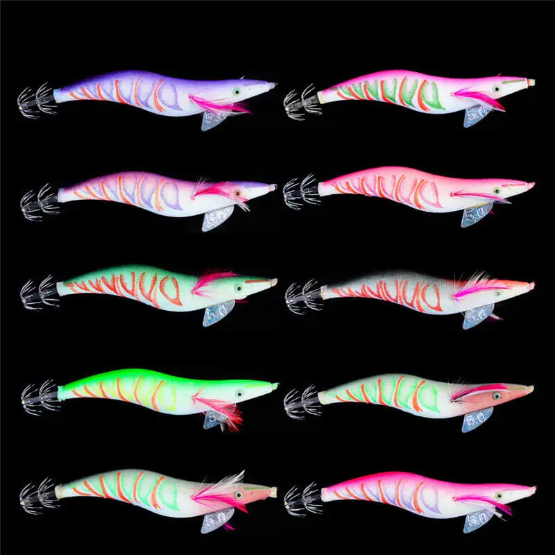 5pcs 19cm/42.6g Squid Jig Shrimp Fishing Lures Bionic Bait 5.0# Vertical Hook Lure Artificial Crankbait Swimbait Saltwater Sea | Спорт и