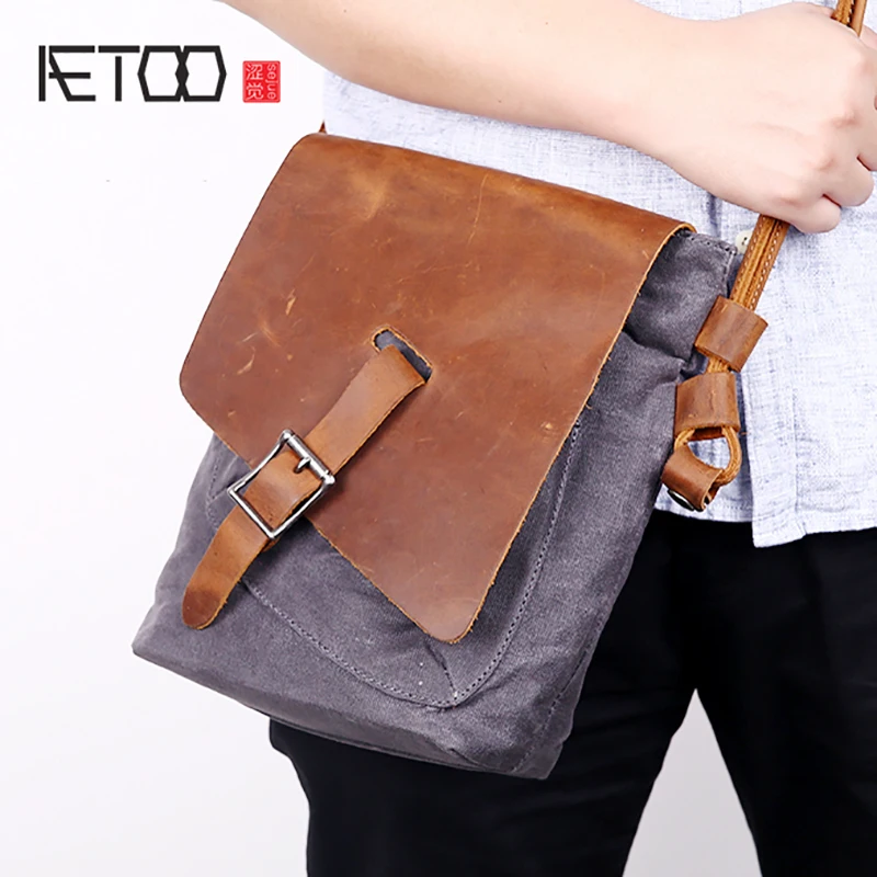 

BJYL Men's Satchel Men's single shoulder bag new trend crossbody bag male casual art Retro canvas bag