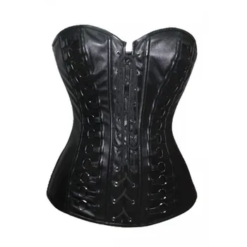 

Plus Size Women Corsets Tight Lacing Up Rings Zipper Waist Cincher Rock Steampunk Clothing Faux Leather Corset Overbust Korset