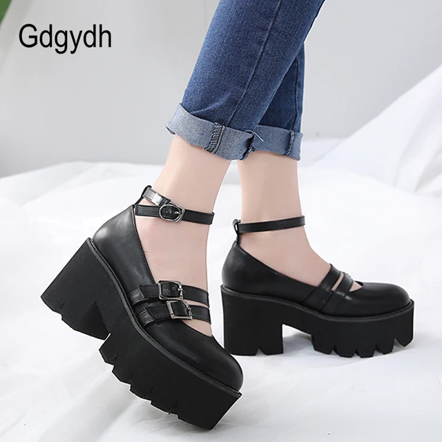 Gdgydh-zapatos góticos con plataforma para mujer, calzado con tacones altos gruesos con correa en el tobillo, Creepers Punk, con hebilla de moda, cómodos Gdgydh-zapatos góticos con plataforma para mujer, calzado con tacones altos gruesos con correa en el tobillo, Creepers Punk, con hebilla de moda, cómodos