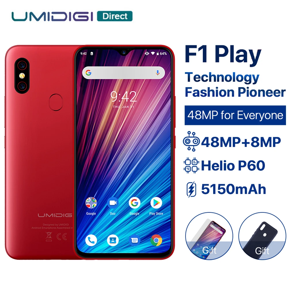 Смартфон UMIDIGI F1 Play Android 9,0, 6,3 дюймов, полный экран, 48MP+ 8MP+ 16MP, 6 ГБ+ 64 ГБ, две sim-карты, 4G, 5150 мАч, мобильный телефон