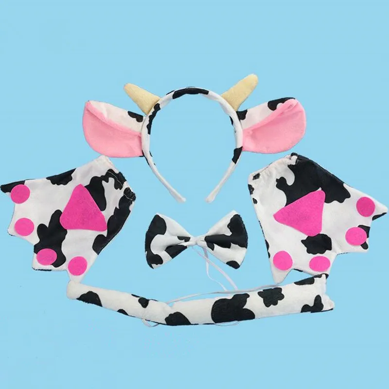 

Milk Horn Makeup Party Kids Animal Ears Hairband Headband Tail Tie Claws Gloves Costume Accessory Halloween Party Favor