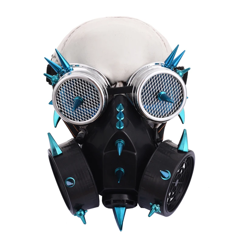 

Punk Gothic Blue Spikes Respirator Masks Steampunk Gas Mask Goggles Women /Men Cosplay Props Halloween Costume Accessories