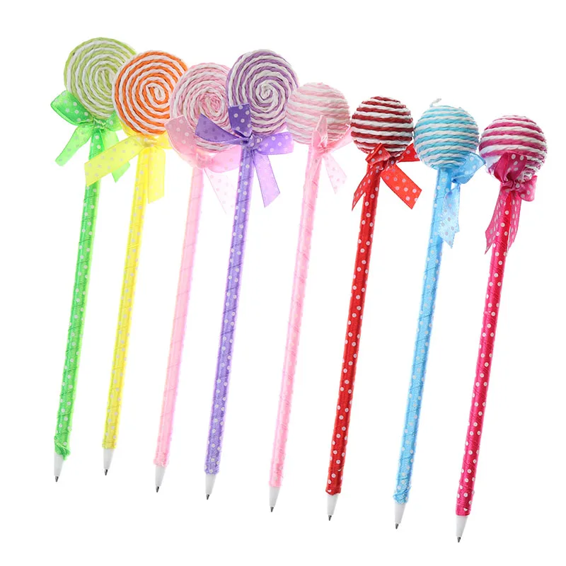 

Creative Cartoon Bow Lollipop Ball Pen Fashion Candy Color Flat Head Round Shape Pen Children'S Stationery 5pcs (Random Color)
