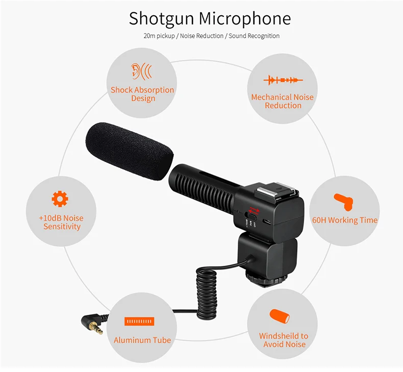 Ordro  Video Recording Microphone, Cardioid Directivity Vlog Microphone for DSLR Camera/DV Camcorder gaming headphones with mic