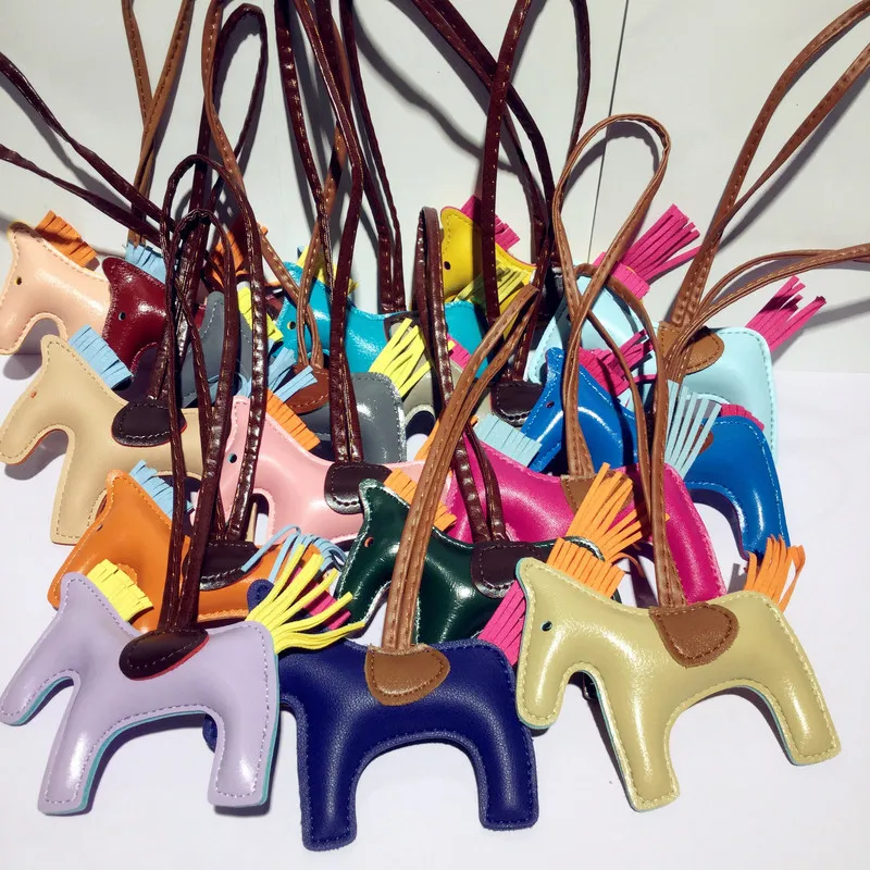 Luxury Handmade Cowhide PU Leather Horse Keychain Animal Key Ring Holder Women Bags Purse Charm Pendant Accessories Key Chains