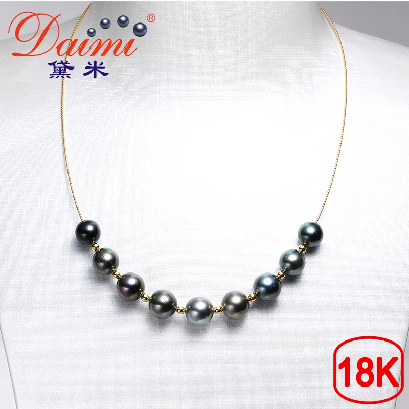

DAIMI High Brightness Tahitian Black Pearl Necklace 9-10mm Round Pearl Genuine 18K Gold Women's Luxury Atmosphere Necklace