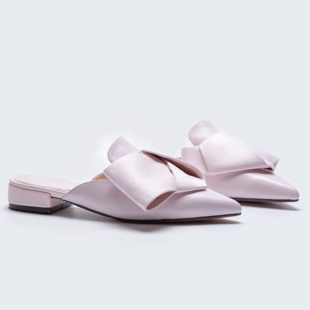 Grande Solides Papillon Peu Cuir Bas Lenkisen Mules light noeud Chaussures Profonde Sandales Noir Vache Pointu L36 Femmes Taille Pink Lacets Bout Simple Talons a75tqY