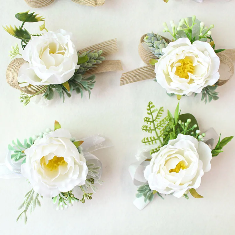 white roses wrist corsage bracelet wedding bridesmaid bracelet flower  (28)