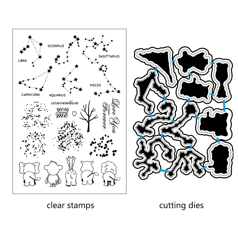 

AZSG Animals look up at Star Constellation Clear Stamp Cutting Dies Set for DIY Scrapbooking/photo Album Decorative Craft Chapte