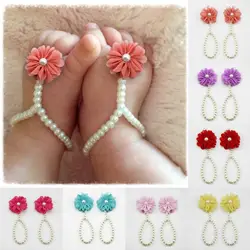 Puseky лето подарок для новорожденных для маленьких девочек цветок жемчуг ног группа носком кольца первых шагов босиком ножной браслет цепи