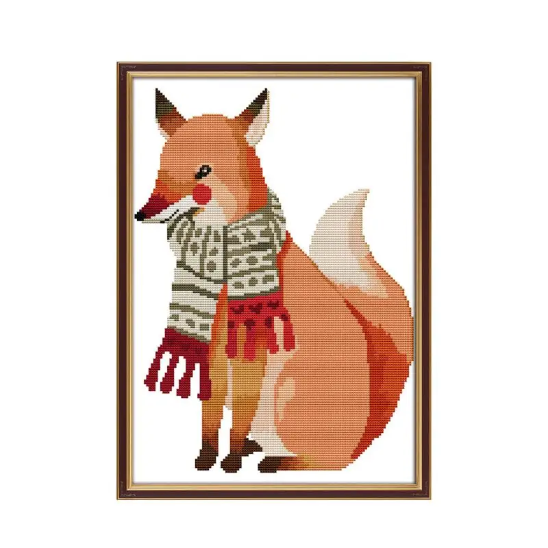 

Joy Sunday11CT 14CT printing small fox animal series manual DMC thread embroidery material package cross stitch suite embroidery