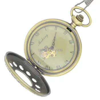 

Special Design Hollow Case Hand Wind Mechanical Pocket Watch Classic Men's and Women Bronze Tone for Birthday Gift H208