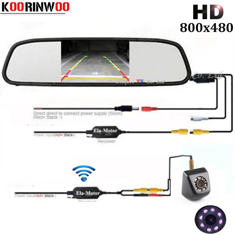

Koorinwoo Wireless Universal 4.3 Car Monitor Mirror Video Parking Kit HD CCD Night Vision Car Rear View Camera Reversing Display