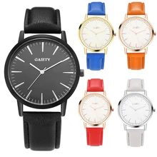 Women Men Simple Faux Leather Strap Alloy Round Case Analog Quartz Wrist Watch