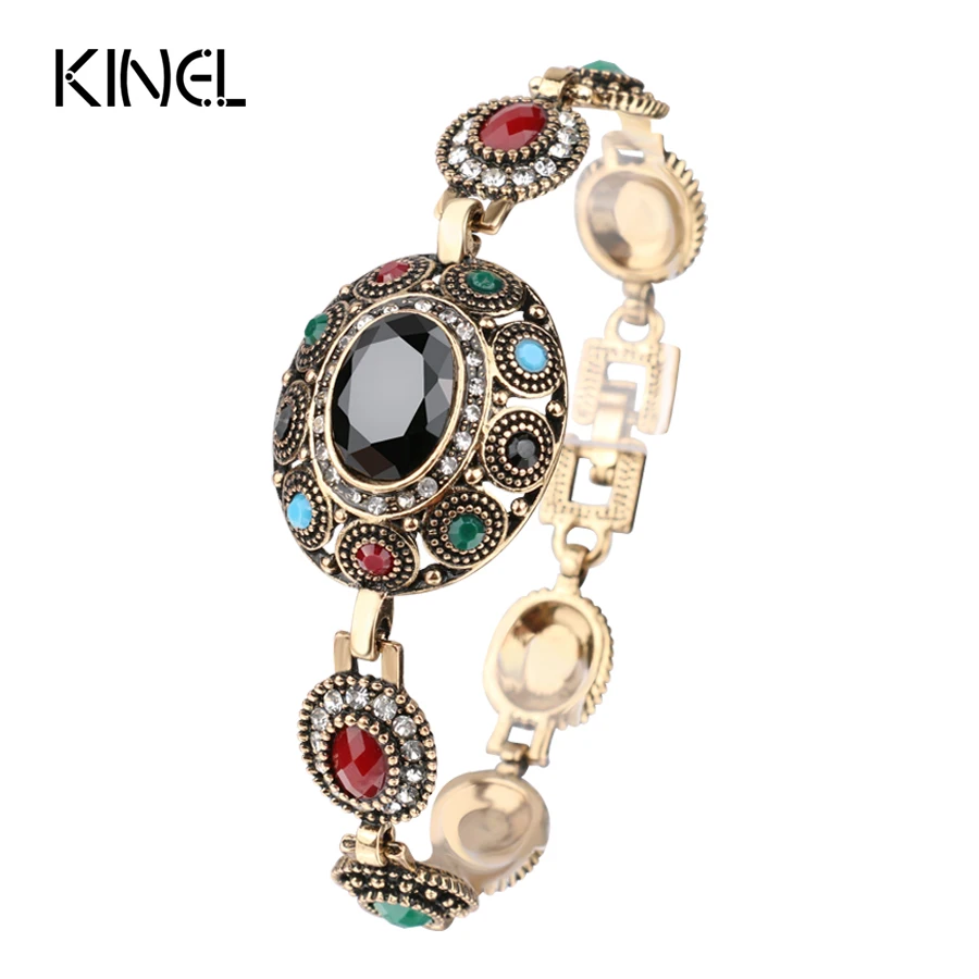 

Charm Bracelet Turkish Jewelry Ellipse Multicolor Resin Austrian Crystals Gold Color Bracelet For Women Fashion Clothing Access