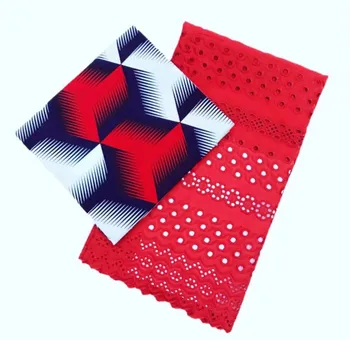 

Wholesale Price red 5yards Swiss 100% Cotton Edge Fabric with 2 yards Cotton Garment Fabric FF3759