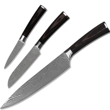 XYJ marque cuisine couteaux 7Cr17 motif acier inoxydable 8 pouce chef 5 pouce santoku 3.5 pouce à éplucher haute dureté de cuisson couteaux