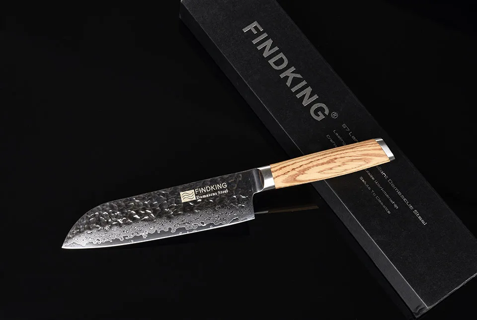 FINDKING Топ Santuko Зебра деревянная ручка дамасский нож 7 дюймов santoku поварской нож 67 слой дамасской стали кухонные ножи Лучшие