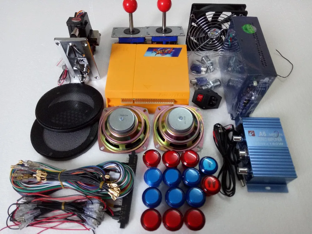 Arcade parts Bundles kit With 645 in 1 Box 4 Long shaft Joystick Silver