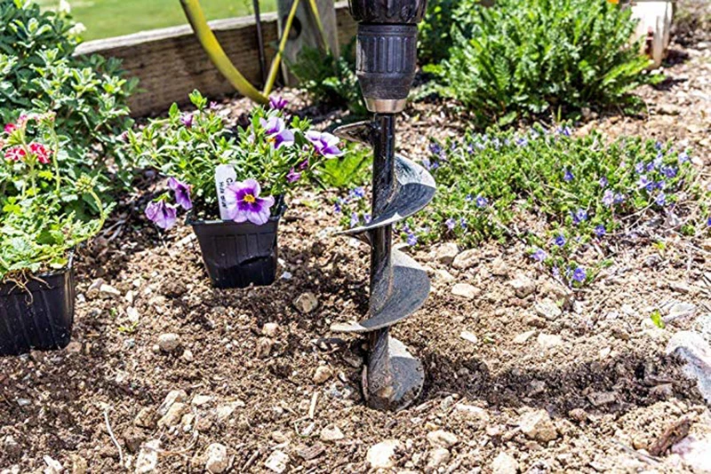 REIZ 9 inch Garden Auger Drill Bit Spiral Gardening Bedding Planting Hole Digger Tool Planting Irrigation for Electric Hammer 6