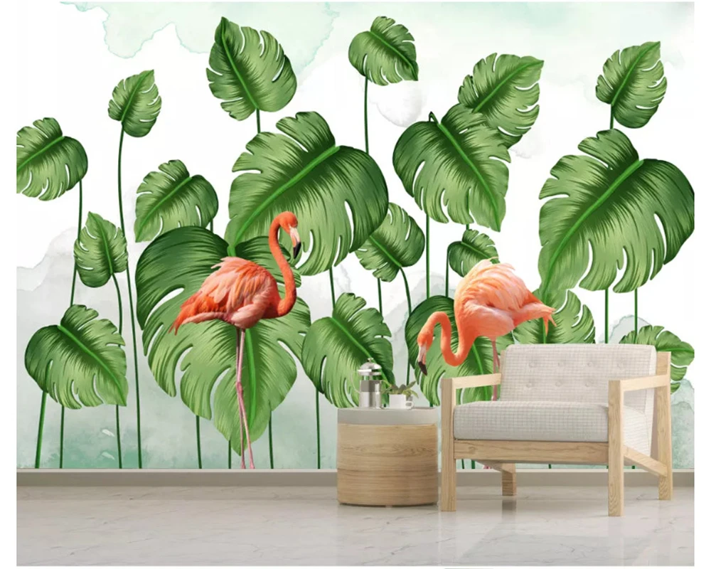 

beibehang Custom fashion decorative papel de parede wallpaper Nordic personality tropical plant flamingo banana leaf background