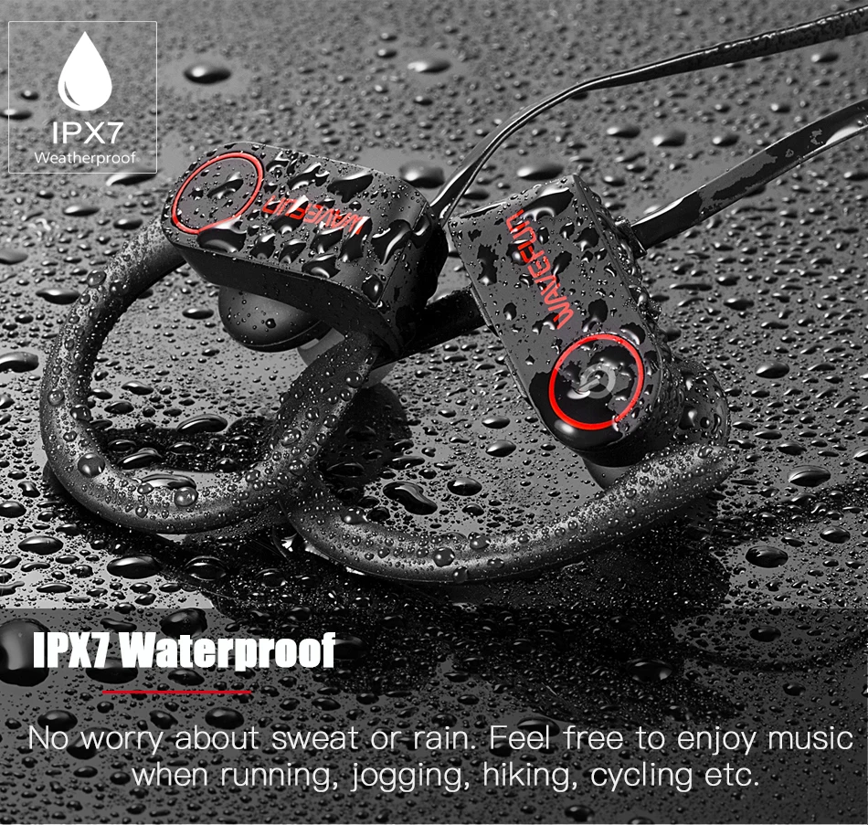 

New Stereo wireless IPX7 Waterproof and sweat sports Bluetooth headphones bass bluetooth earphone with mic for IOS Android