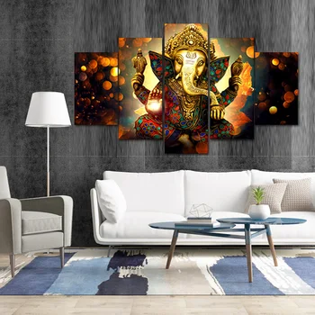 

5 Panel Canvas painting wall art Pictures ганеша Lord Ganesha painting modular picture home Decoration no frame
